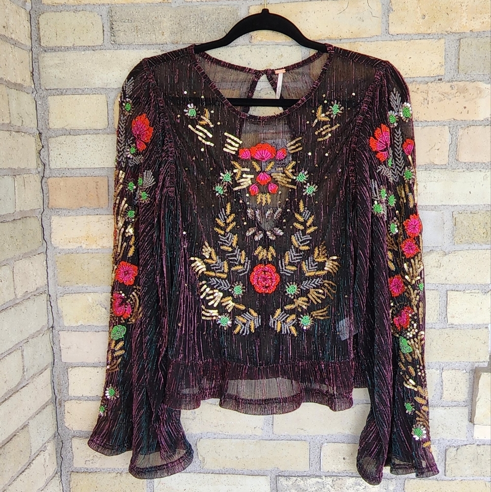Embellished Free People Long Sleeve Top